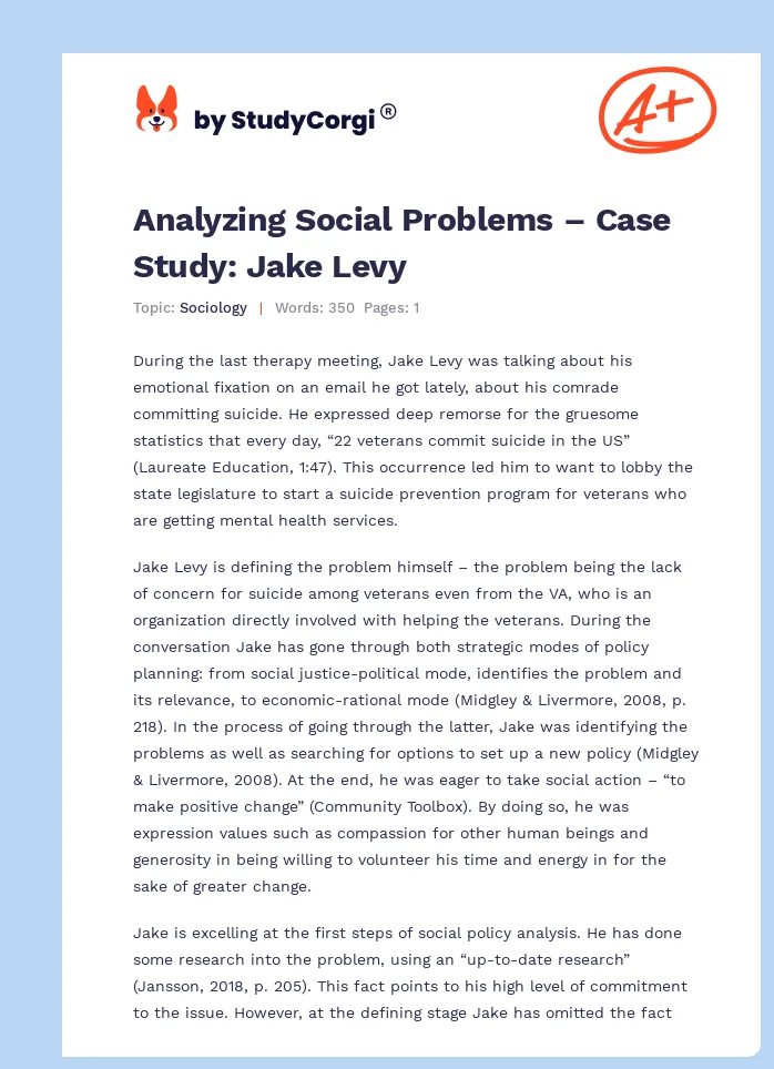 Analyzing Social Problems – Case Study: Jake Levy. Page 1