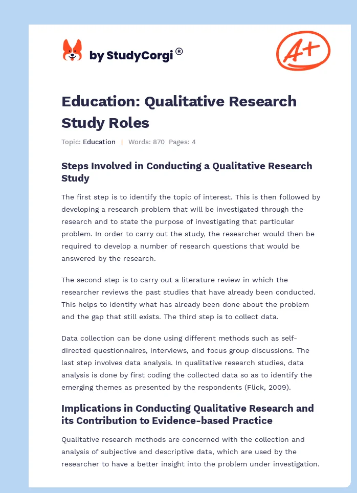 Education: Qualitative Research Study Roles. Page 1