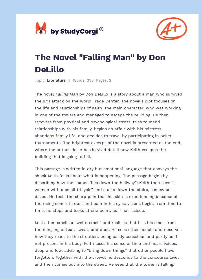 The Novel "Falling Man" by Don DeLillo. Page 1