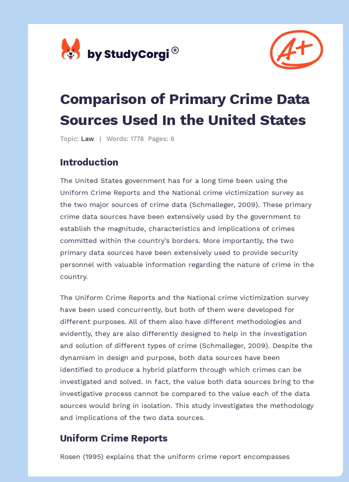Comparison of Primary Crime Data Sources Used In the United States. Page 1