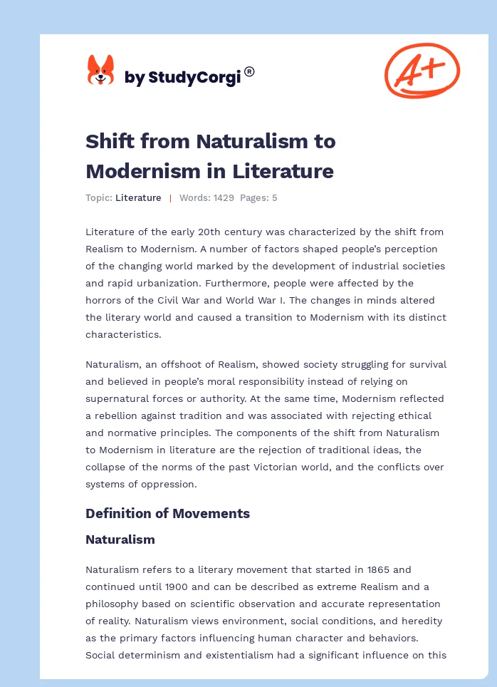 Shift from Naturalism to Modernism in Literature. Page 1