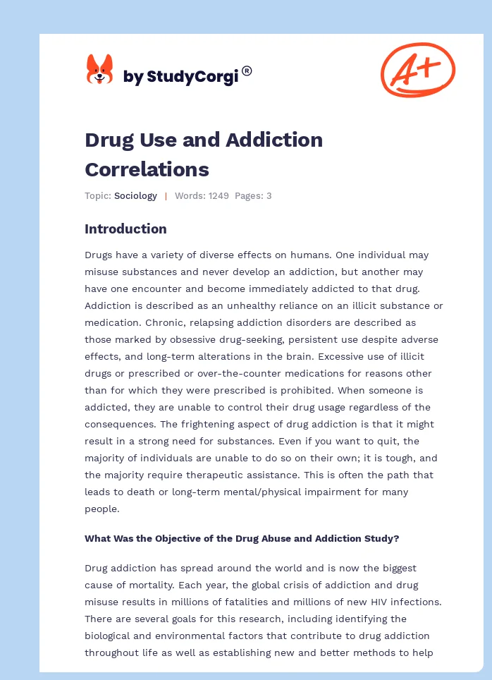 Drug Use and Addiction Correlations. Page 1