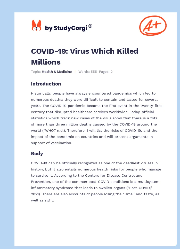 COVID-19: Virus Which Killed Millions. Page 1