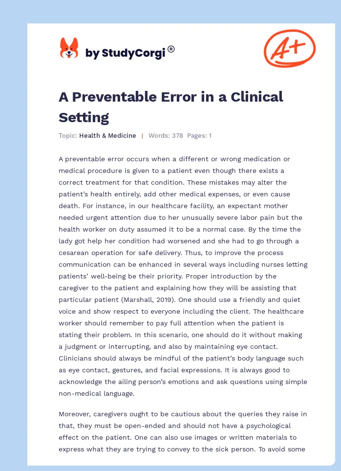 A Preventable Error in a Clinical Setting. Page 1