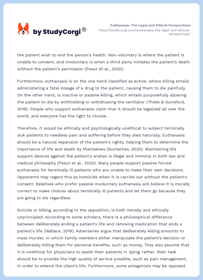 Euthanasia: The Legal and Ethical Perspectives. Page 2