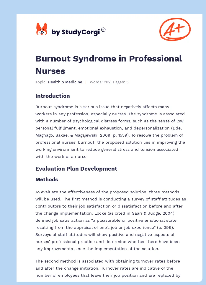 Burnout Syndrome in Professional Nurses. Page 1