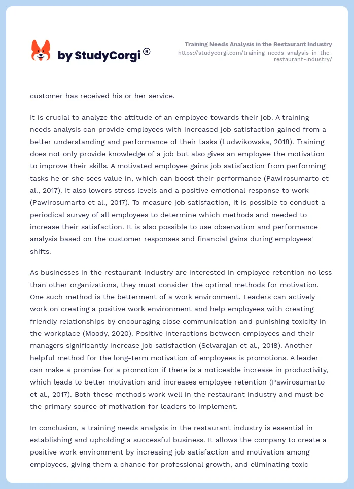 Training Needs Analysis in the Restaurant Industry. Page 2