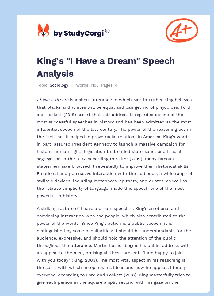 King's "I Have a Dream" Speech Analysis. Page 1