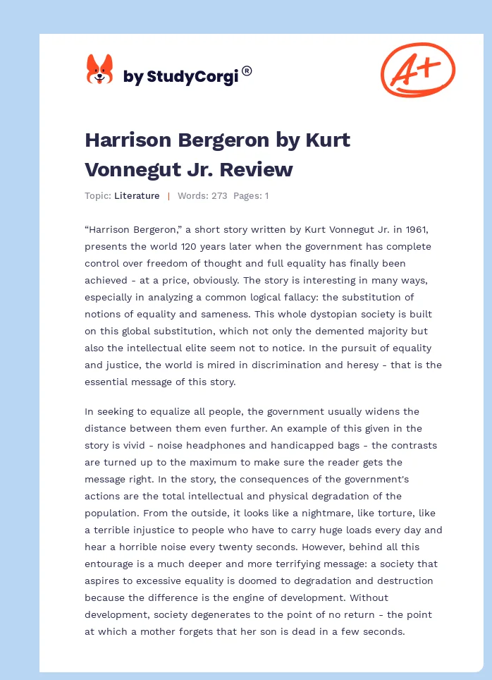 Harrison Bergeron by Kurt Vonnegut Jr. Review. Page 1
