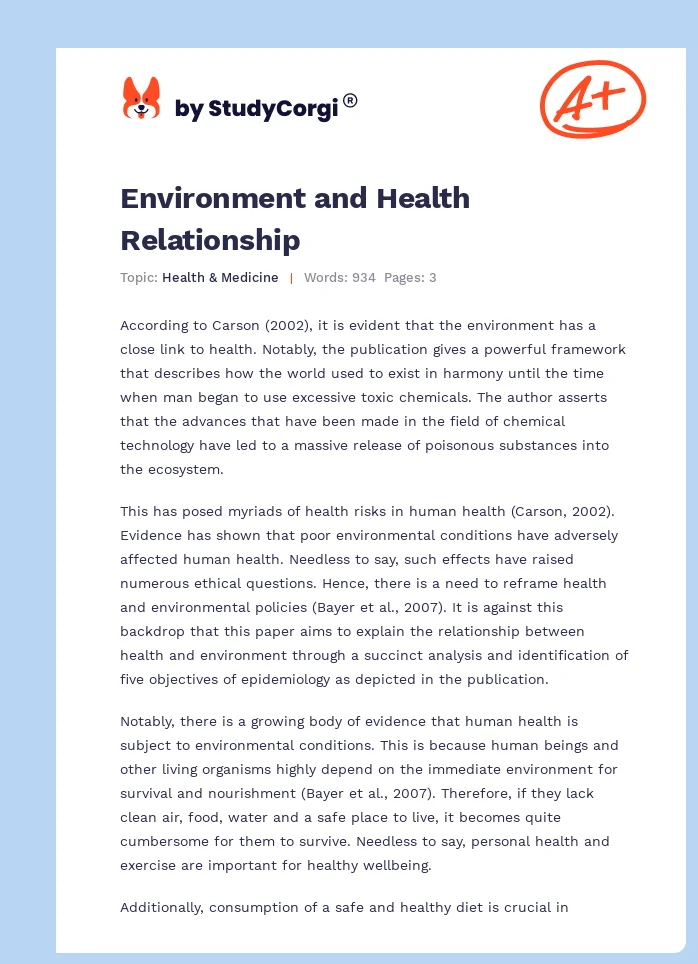 Environment and Health Relationship. Page 1