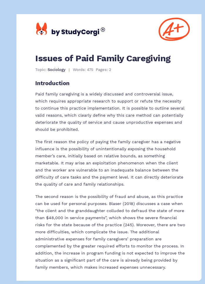 Issues of Paid Family Caregiving. Page 1