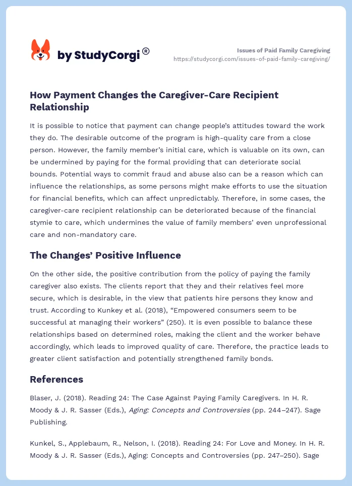 Issues of Paid Family Caregiving. Page 2