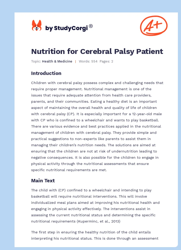 Nutrition for Cerebral Palsy Patient. Page 1