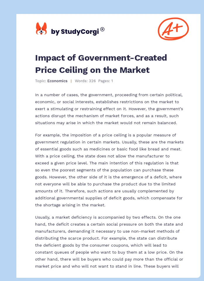 Impact of Government-Created Price Ceiling on the Market. Page 1
