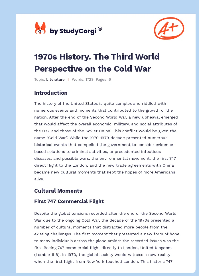 1970s History. The Third World Perspective on the Cold War. Page 1