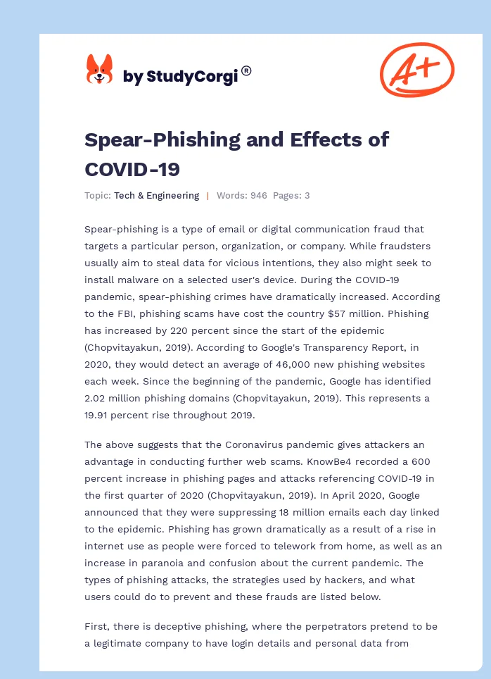 Spear-Phishing and Effects of COVID-19. Page 1