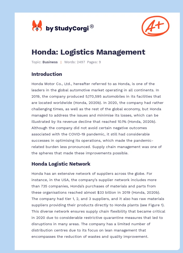 Honda: Logistics Management. Page 1