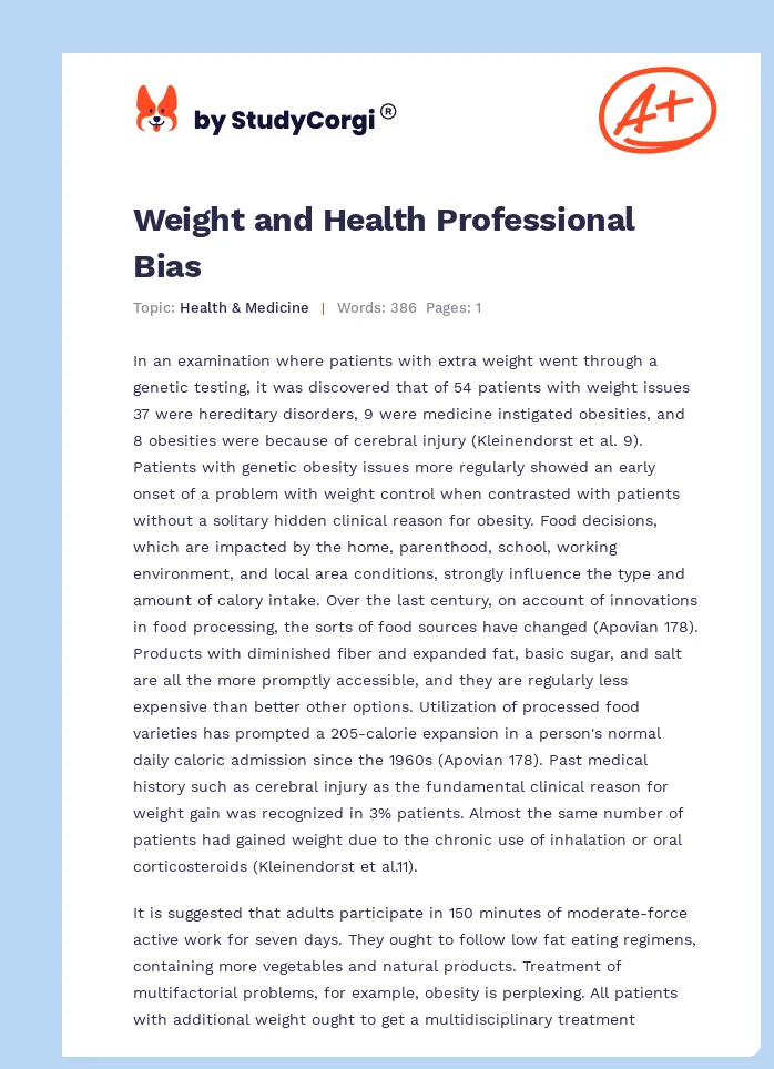 Weight and Health Professional Bias. Page 1
