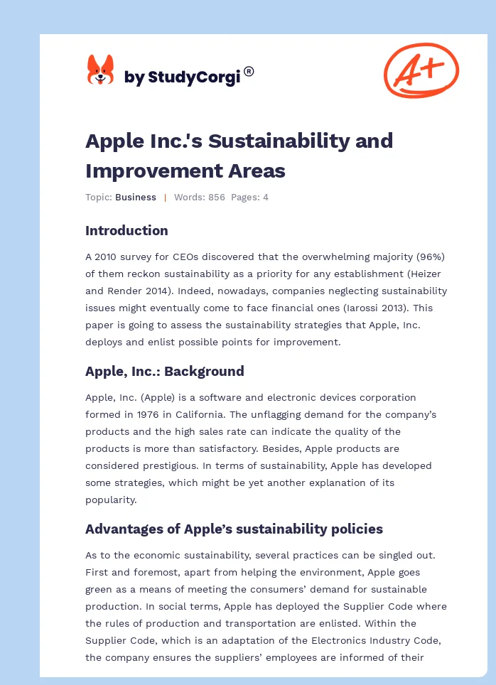 Apple Inc.'s Sustainability and Improvement Areas. Page 1