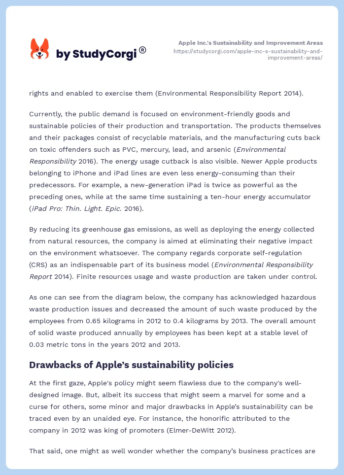 Apple Inc.'s Sustainability and Improvement Areas. Page 2