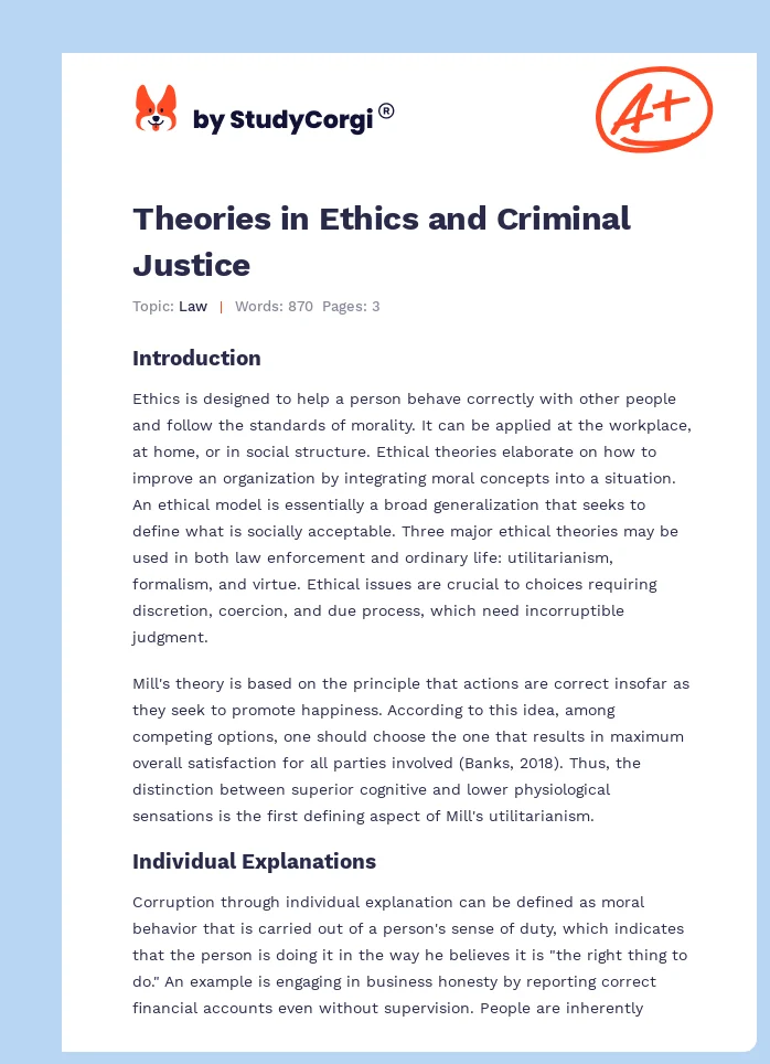 Theories in Ethics and Criminal Justice. Page 1