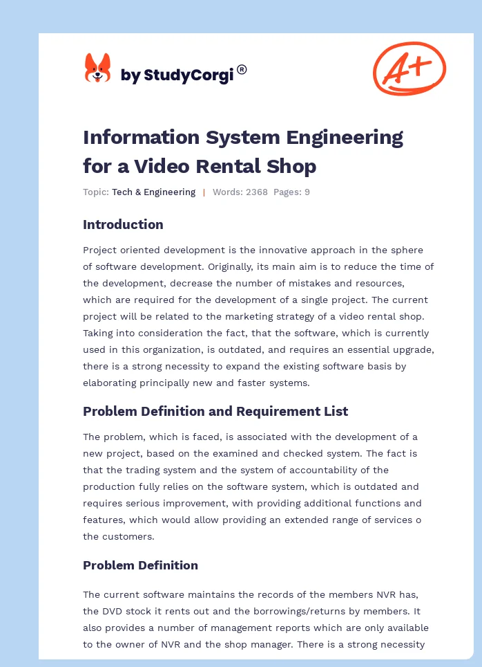 Information System Engineering for a Video Rental Shop. Page 1