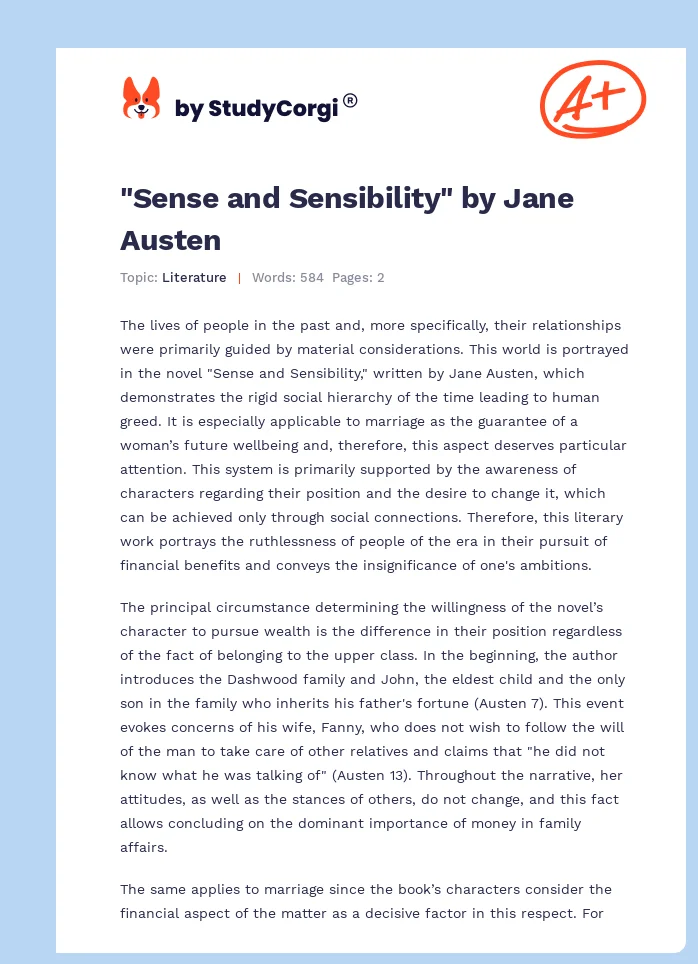"Sense and Sensibility" by Jane Austen. Page 1