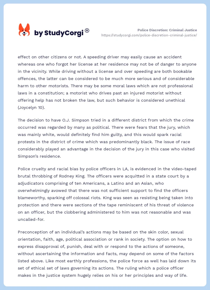 Police Discretion: Criminal Justice. Page 2