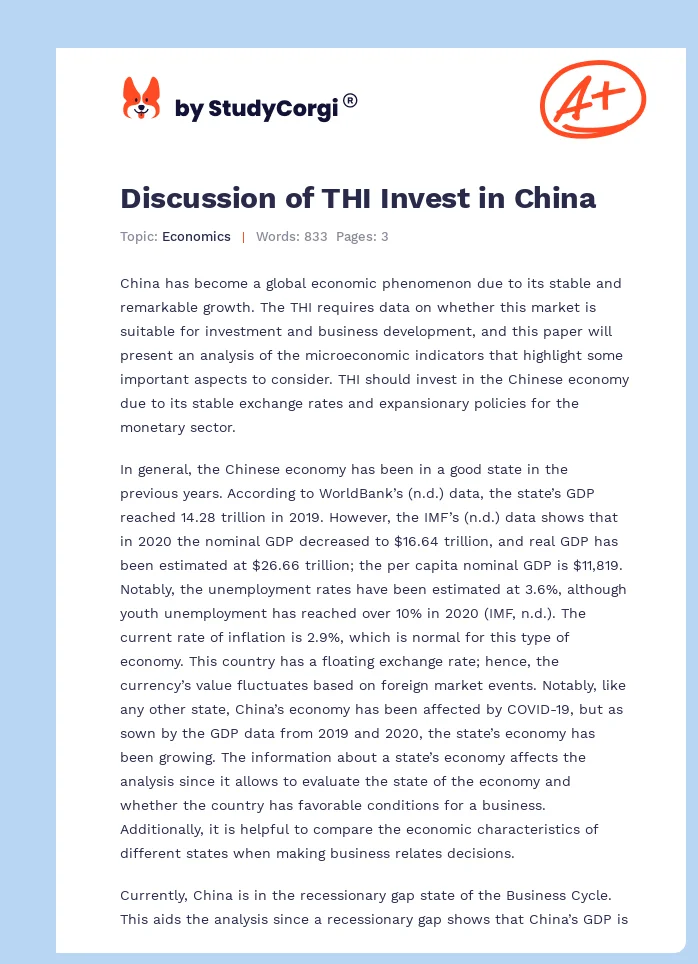 Discussion of THI Invest in China. Page 1