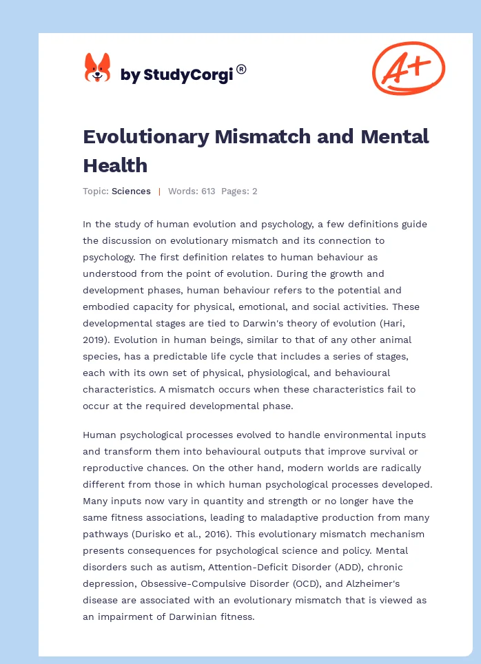 Evolutionary Mismatch and Mental Health. Page 1