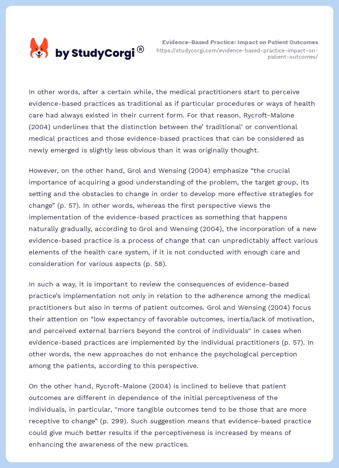 Evidence-Based Practice: Impact on Patient Outcomes. Page 2