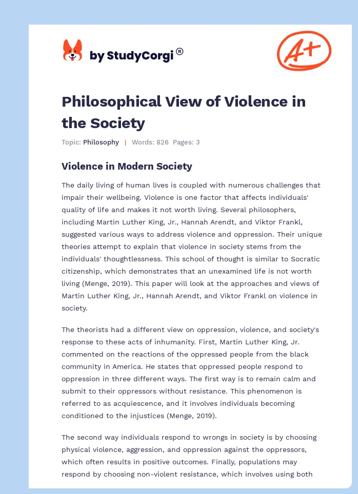 Philosophical View of Violence in the Society. Page 1