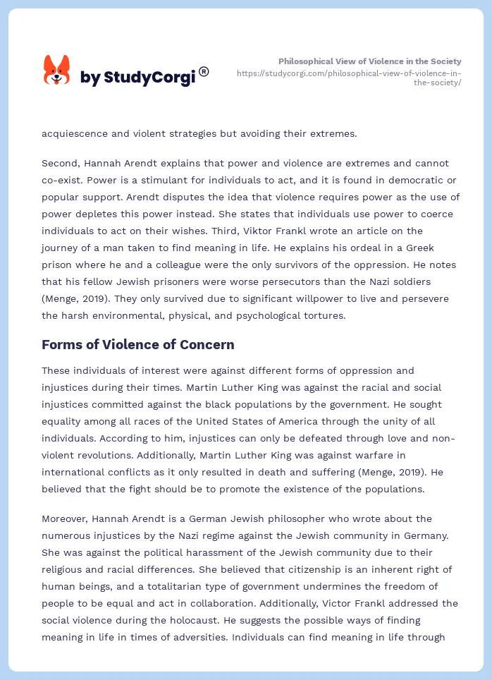 Philosophical View of Violence in the Society. Page 2
