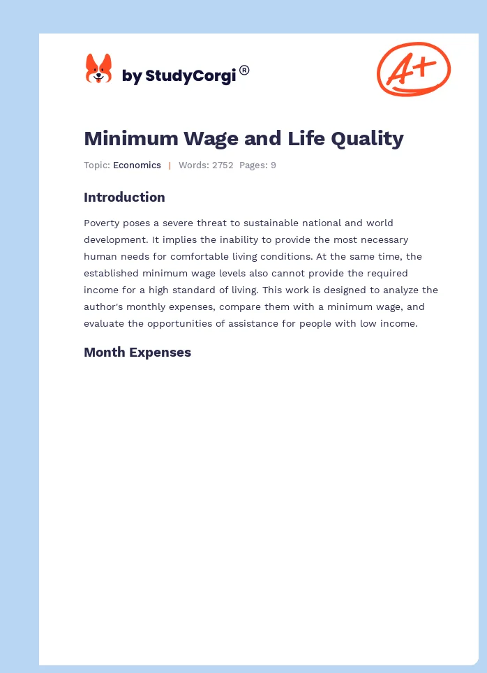 Minimum Wage and Life Quality. Page 1