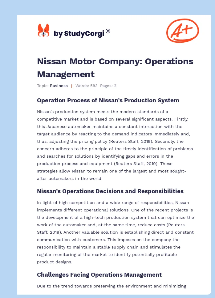 Nissan Motor Company: Operations Management. Page 1