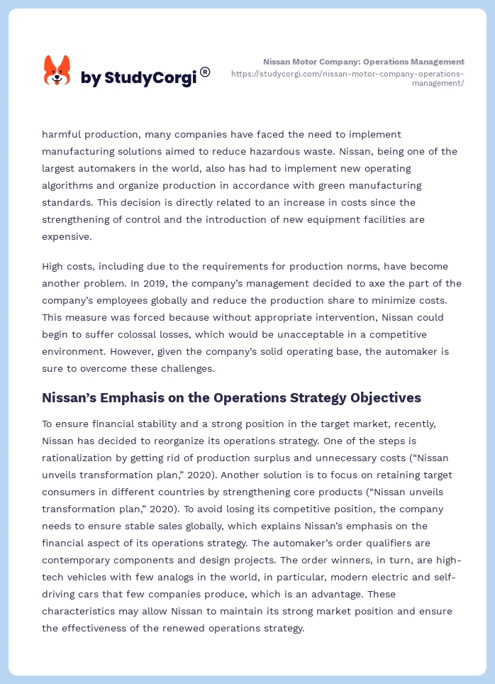 Nissan Motor Company: Operations Management. Page 2