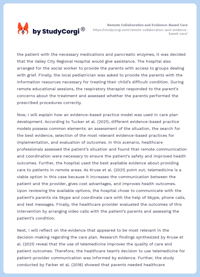 Remote Collaboration and Evidence-Based Care. Page 2