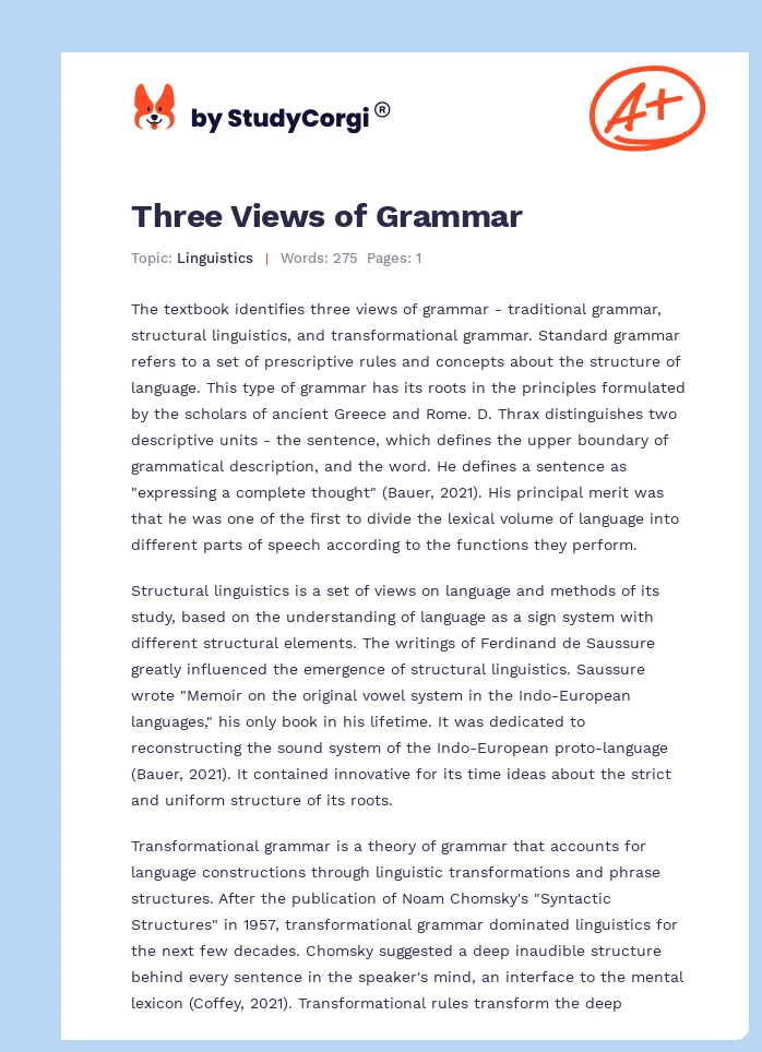 Three Views of Grammar. Page 1