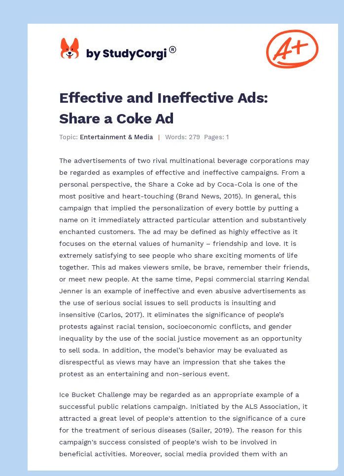 Effective and Ineffective Ads: Share a Coke Ad. Page 1