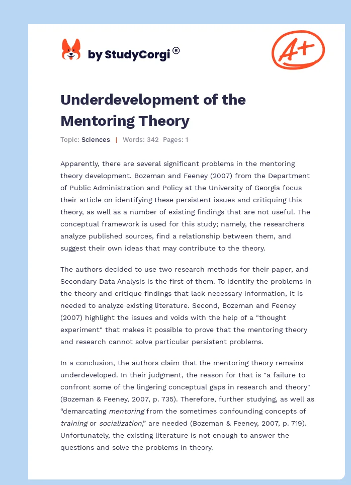 Underdevelopment of the Mentoring Theory. Page 1