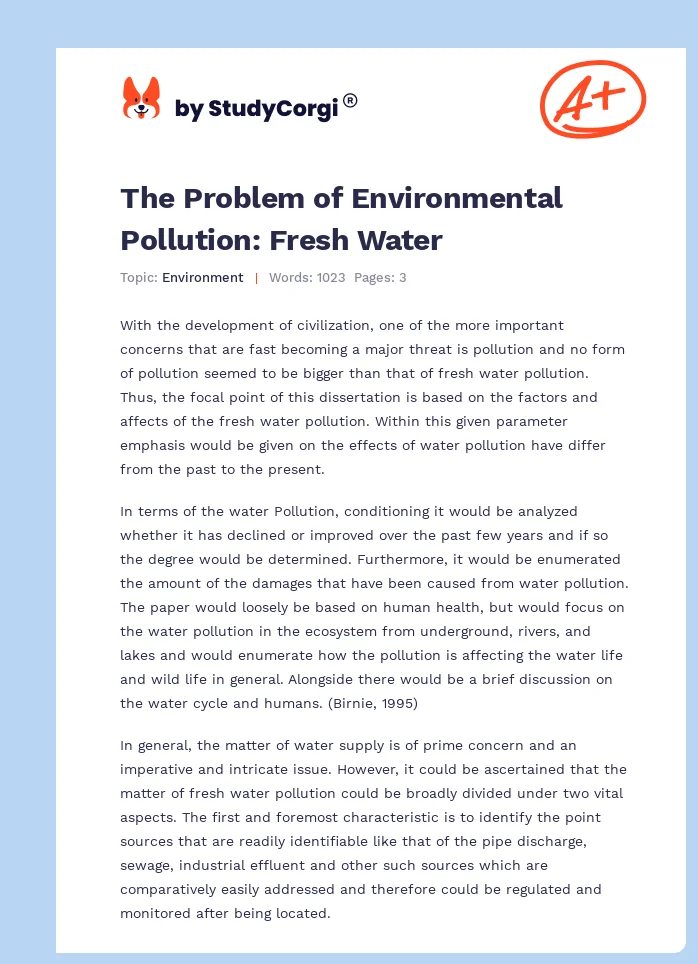 The Problem of Environmental Pollution: Fresh Water. Page 1