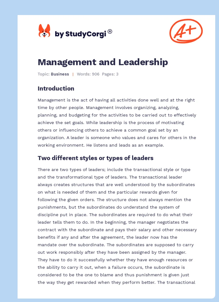 Management and Leadership. Page 1