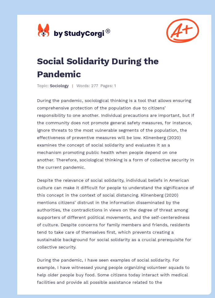 Social Solidarity During the Pandemic. Page 1