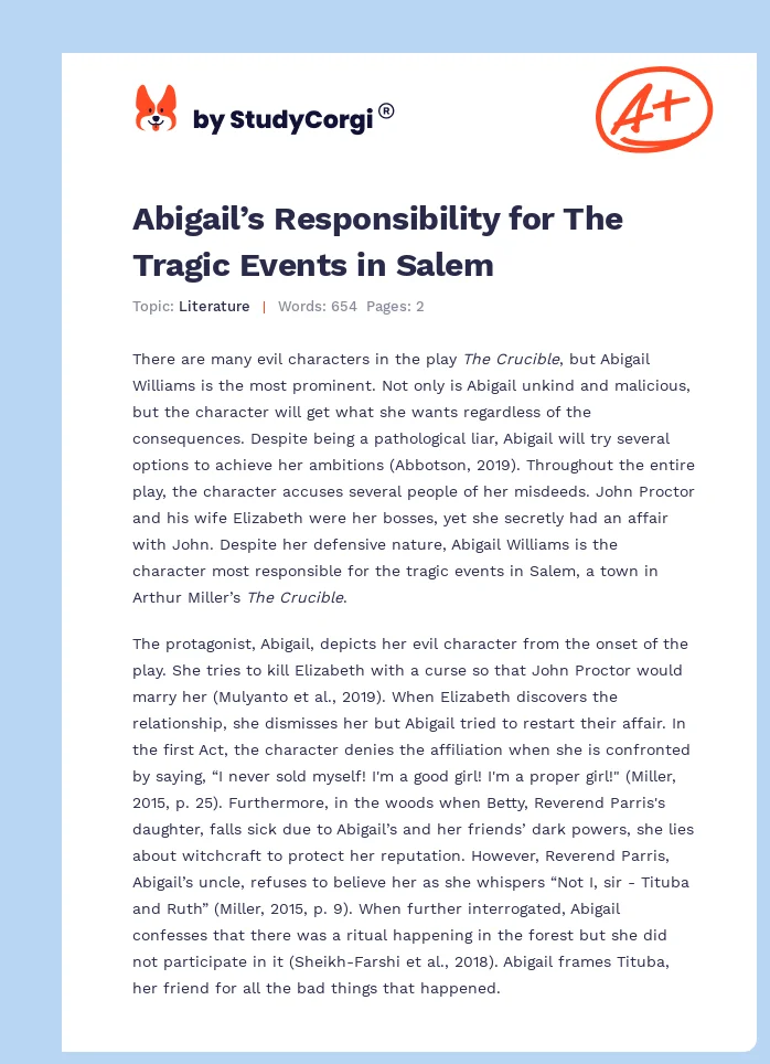 Abigail’s Responsibility for The Tragic Events in Salem. Page 1