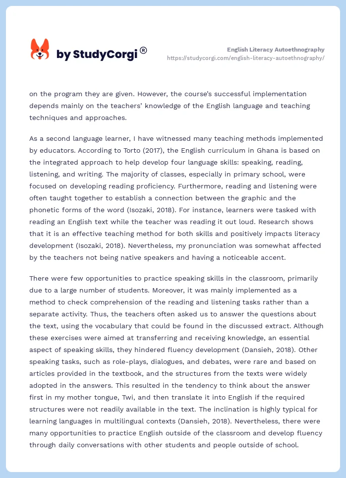 English Literacy Autoethnography. Page 2