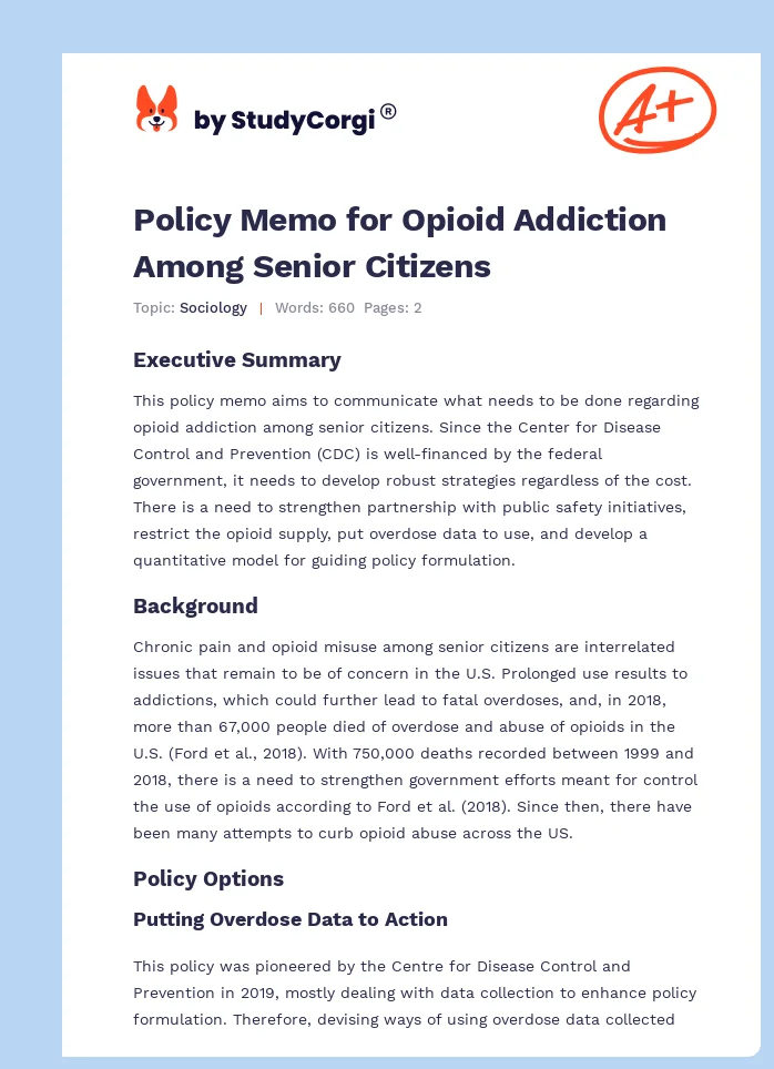 Policy Memo for Opioid Addiction Among Senior Citizens. Page 1