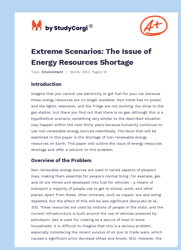 Extreme Scenarios: The Issue of Energy Resources Shortage. Page 1