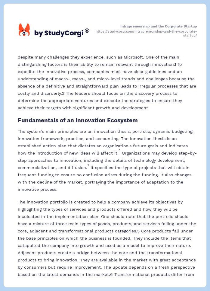 Intrapreneurship and the Corporate Startup. Page 2
