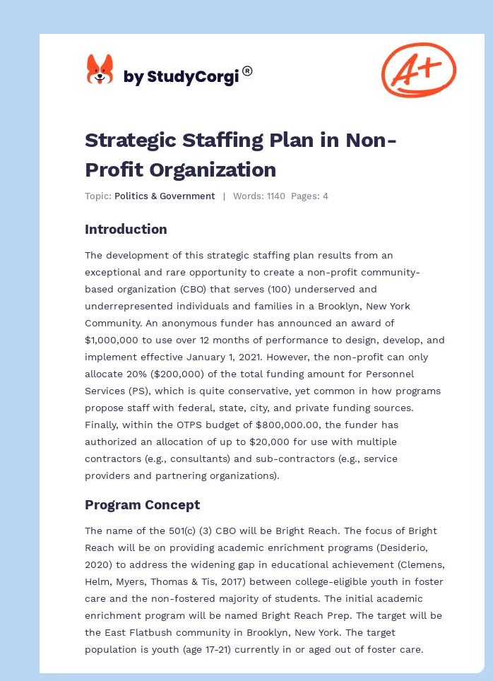 Strategic Staffing Plan in Non-Profit Organization. Page 1