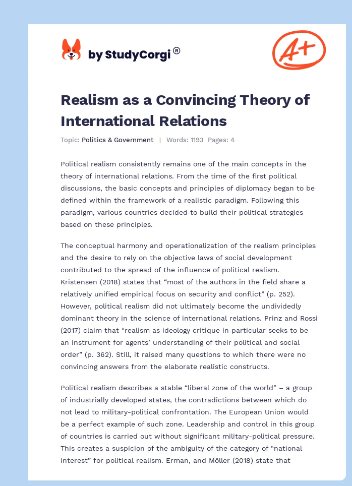 Realism as a Convincing Theory of International Relations. Page 1